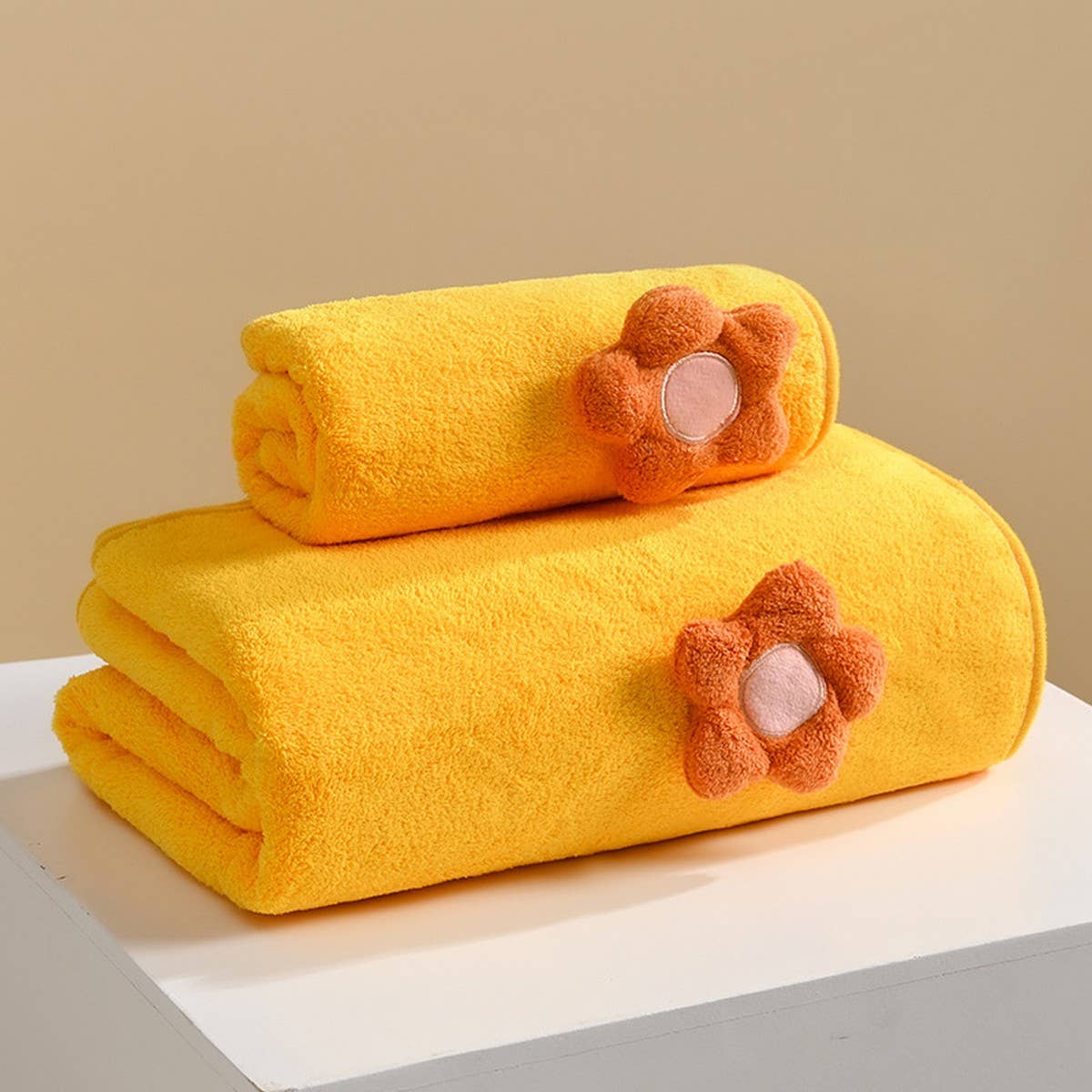 CORAL FLEECE FLOWER SQUARE TOWEL BATH TOWEL SET