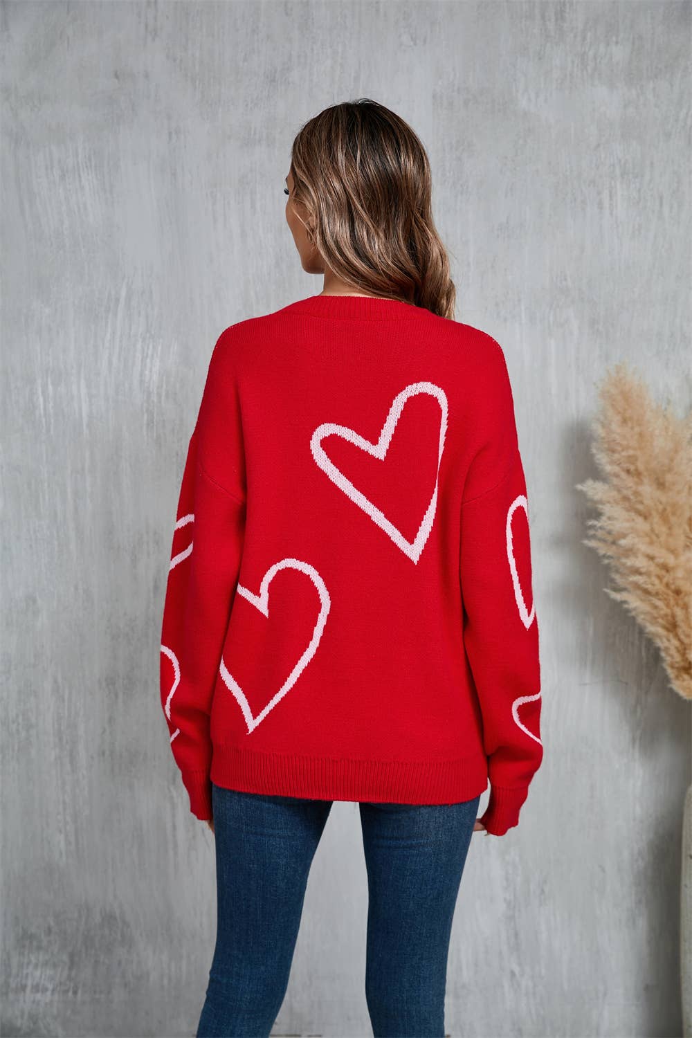 Valentine's Day color contrast heart pullover sweater
