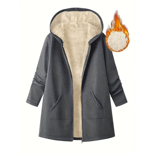 Long hooded coat solid color and velvet coat
