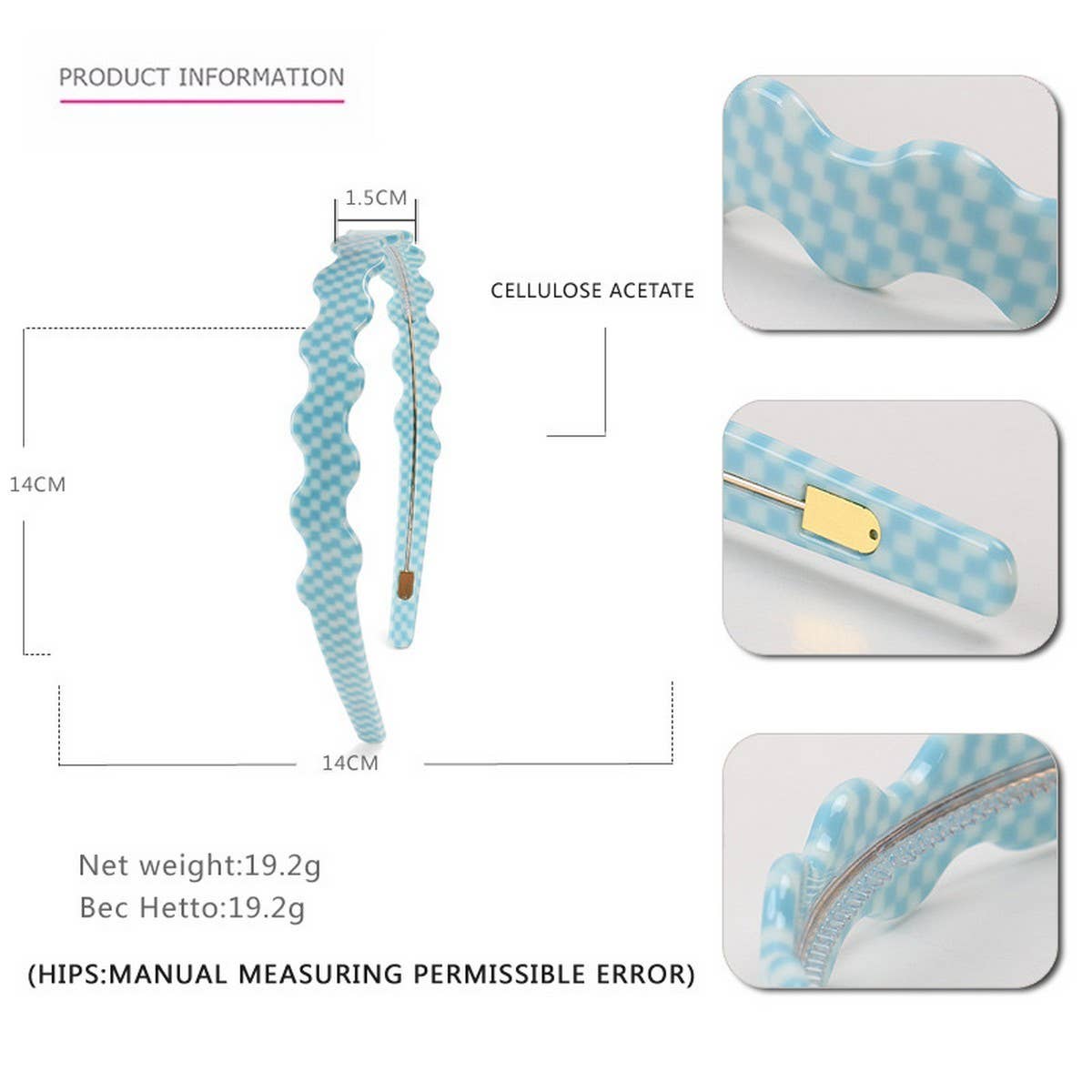 CHECKERBOARD HEADBAND WIDE WAVY HEADBAND_CWAHA4379