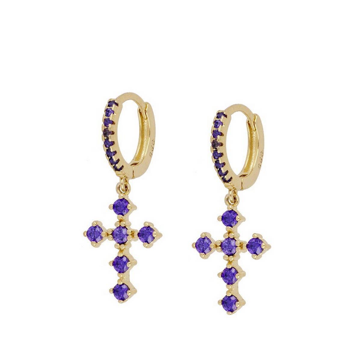 COLORFUL FRENCH CROSS DIAMOND EARRINGS