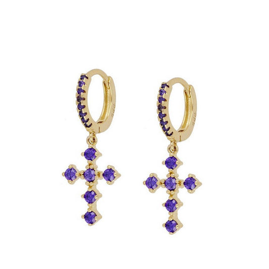 COLORFUL FRENCH CROSS DIAMOND EARRINGS