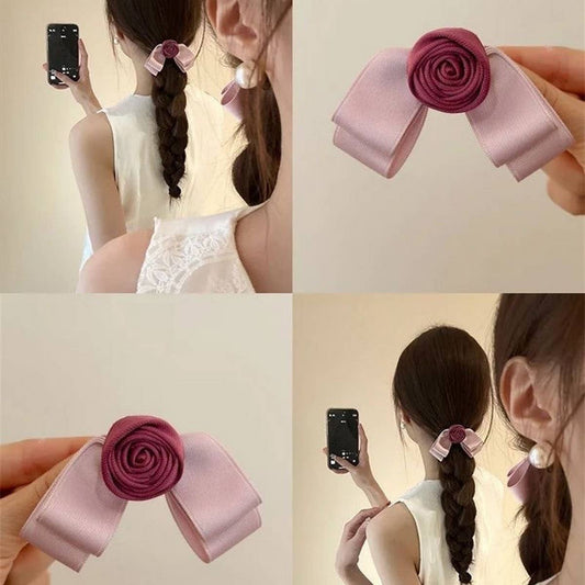 ROSE BOW EDGE CLIP DUCK BILL HAIR CLIP_CWAHA1276