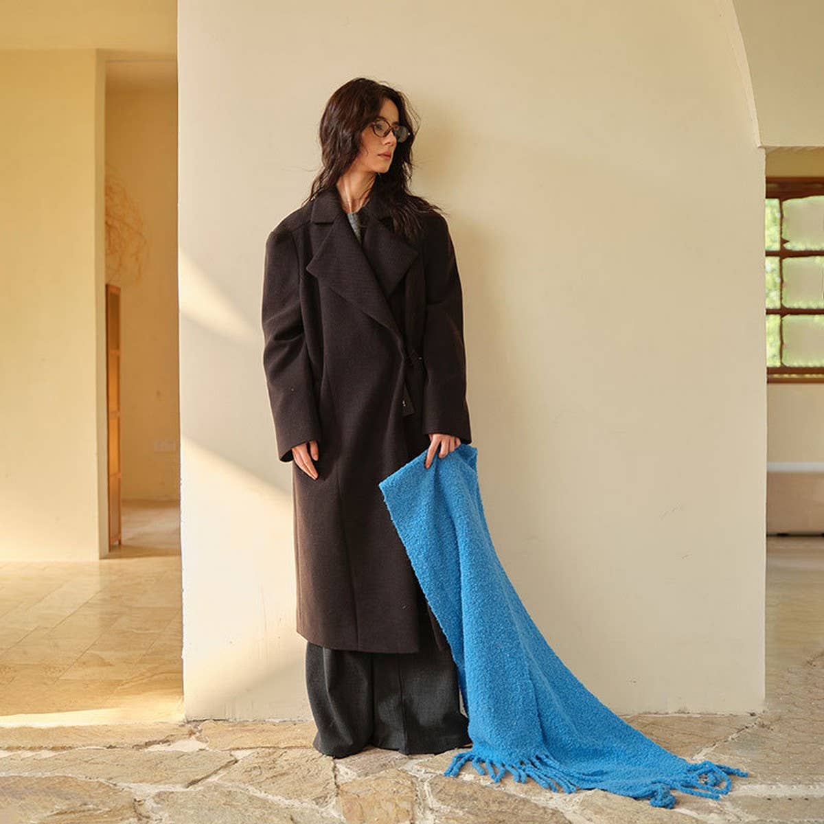 50% Wool Circle Scarf - Long Woven Winter Wrap_CWASC2307