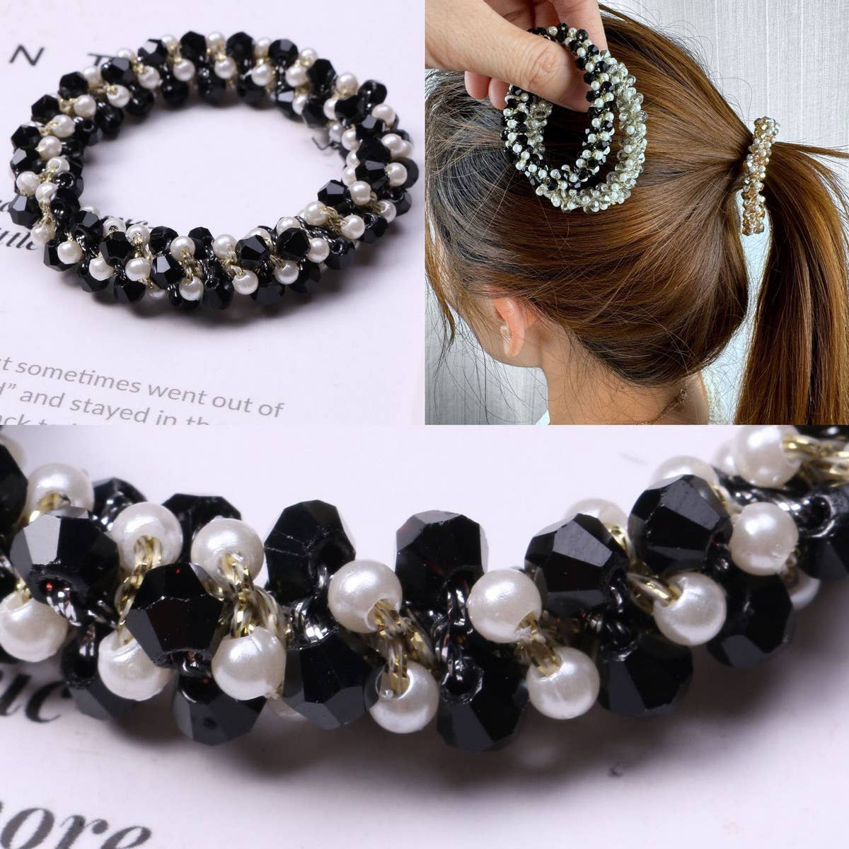 Minimalist Pearl Crystal Hair Tie Stylish Ponytail