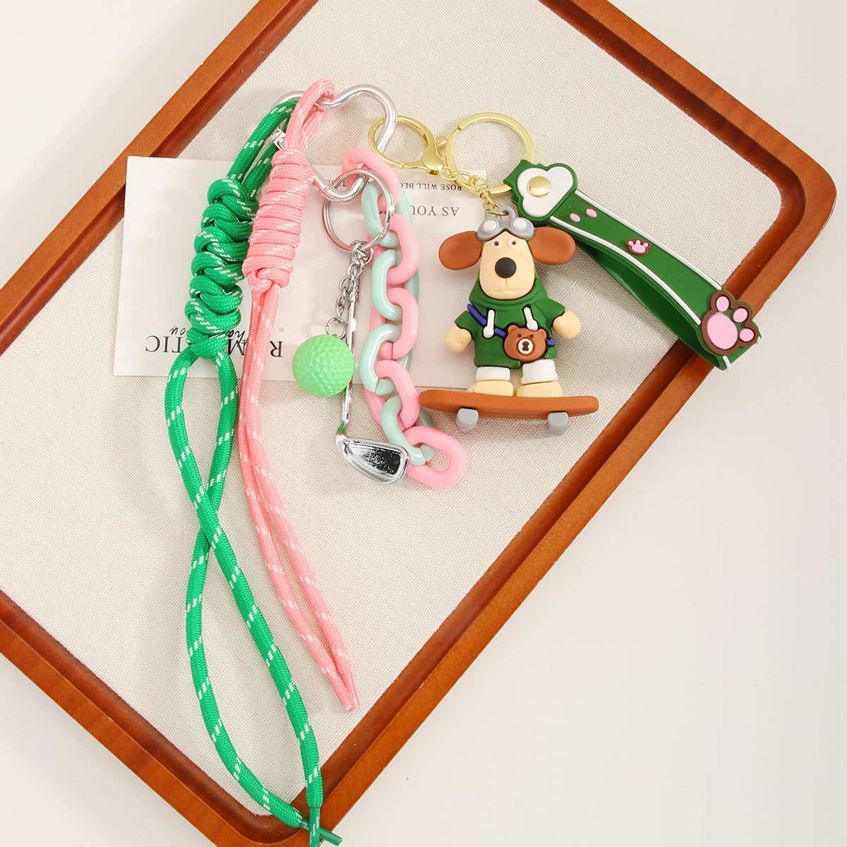 Cute Cartoon Skateboard Bulldog Keychain Charm