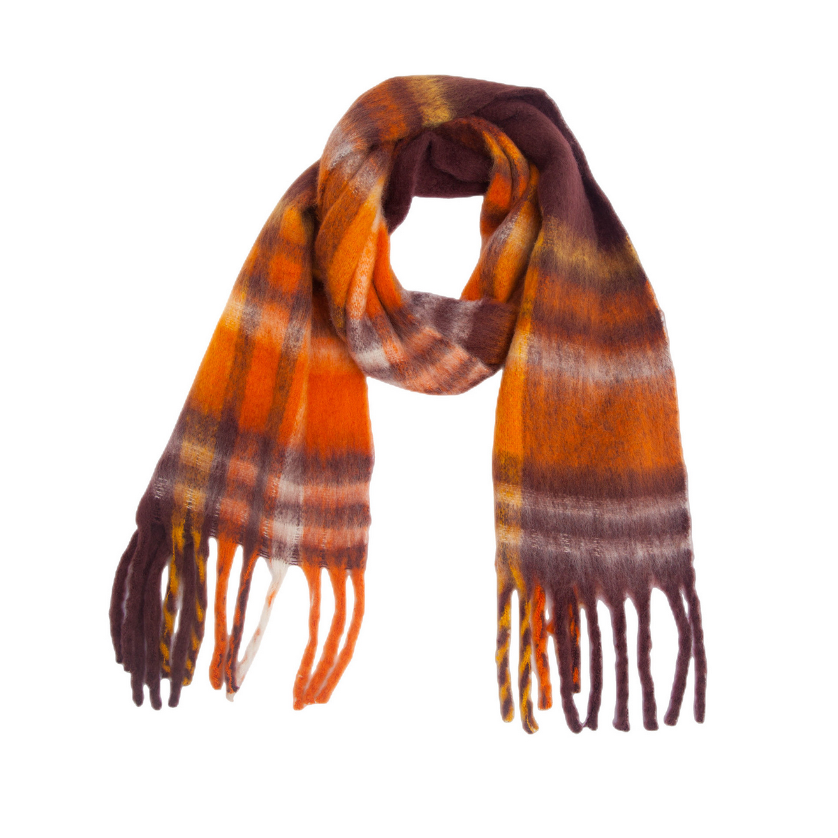 PLAID PATTERN FRINGE TRIM WINTER SCARF_CWASC2691