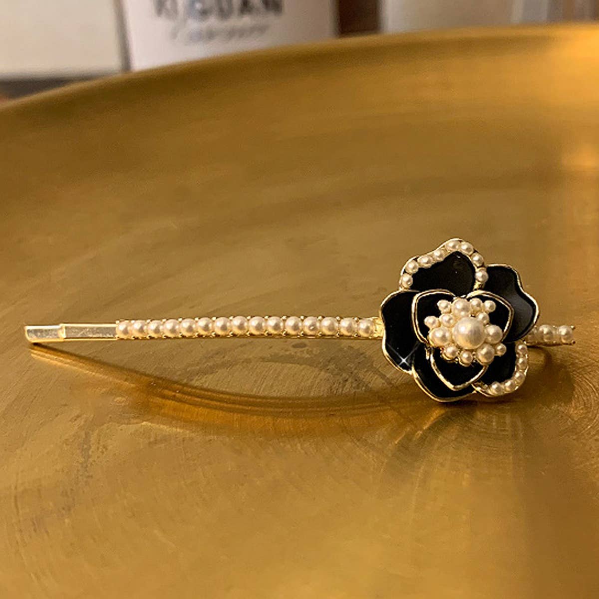 CAMELLIA PEARL HAIR PIN WITH RHINESTONES_CWAHA1211