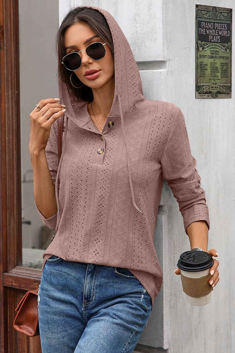 CWOHOL1119_V-NECK BUTTON DRAWSTRING PULLOVER LONG SLEEVE TEE