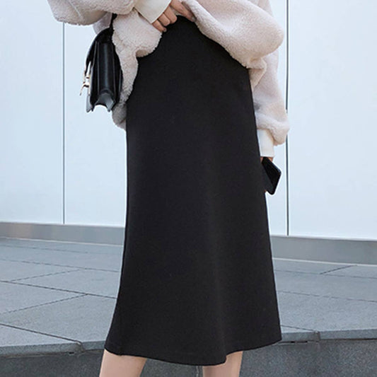 SPLIT A-LINE HIGH WAIST SLIM STRAIGHT TUBE SKIRT