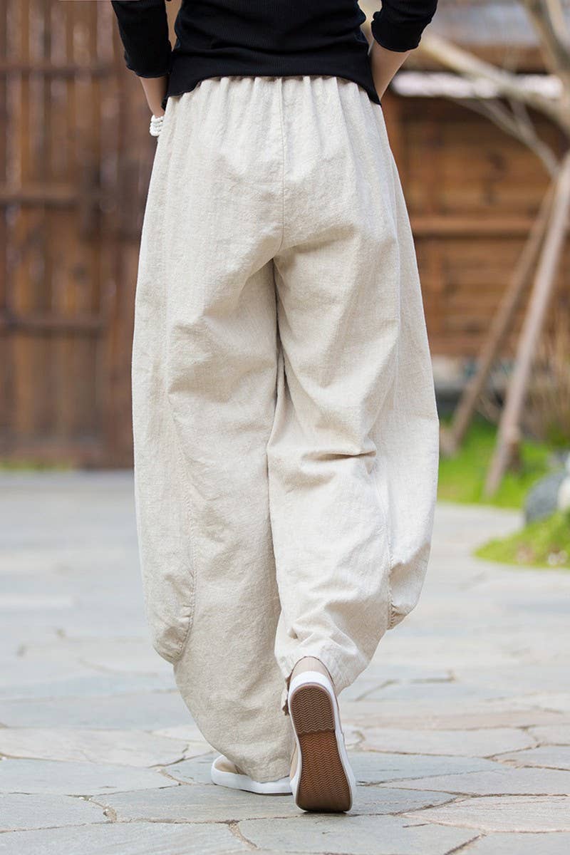 CWBLP1379_SOLID COLOR RAMIE SAND-WASHED WIDE-LEG PANTS