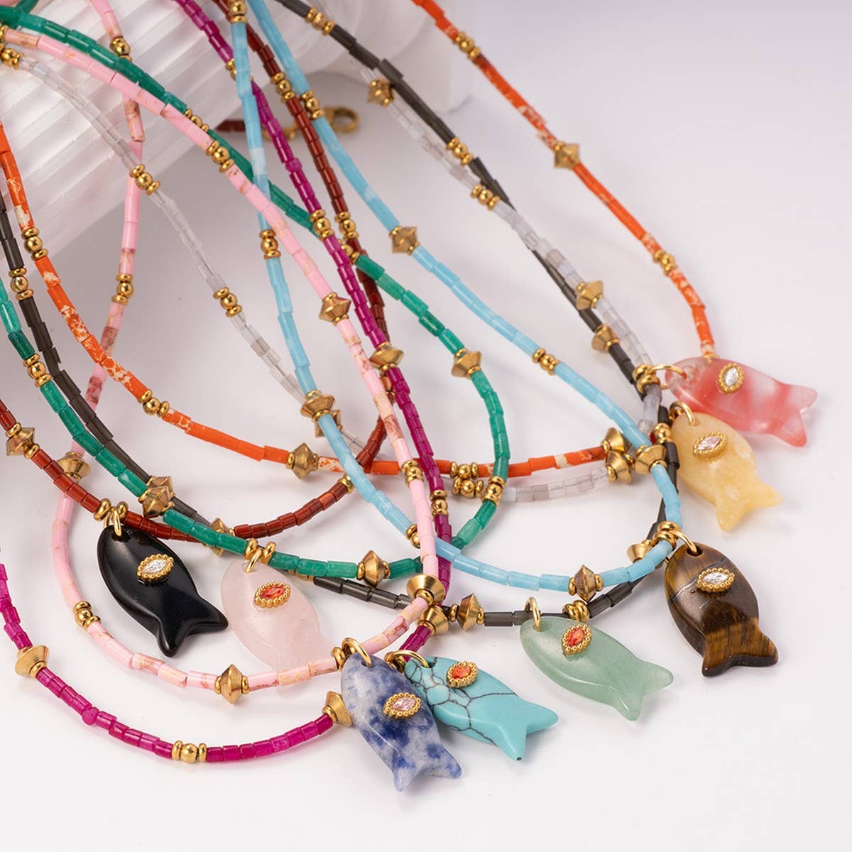 Animal Fish Necklace with Gem and Steel_CWMM7531