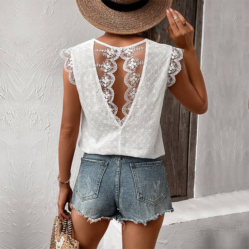 Lace patchwork white breathable top