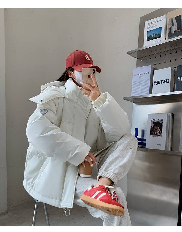 Solid-colored short down cotton-padded jacket