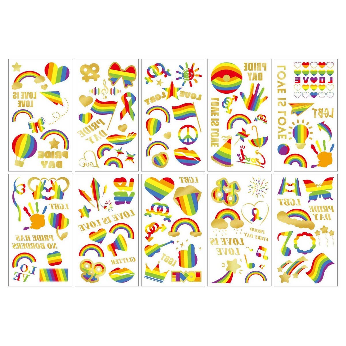 Rainbow Heart & Sun Tattoos ??Metallic & Fun_CWMM8233