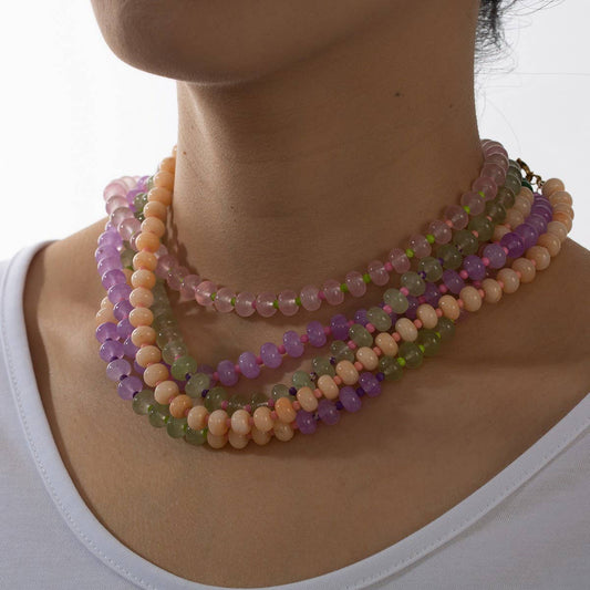 Pink-Green Natural Stone Beaded Necklace_CWMM8839