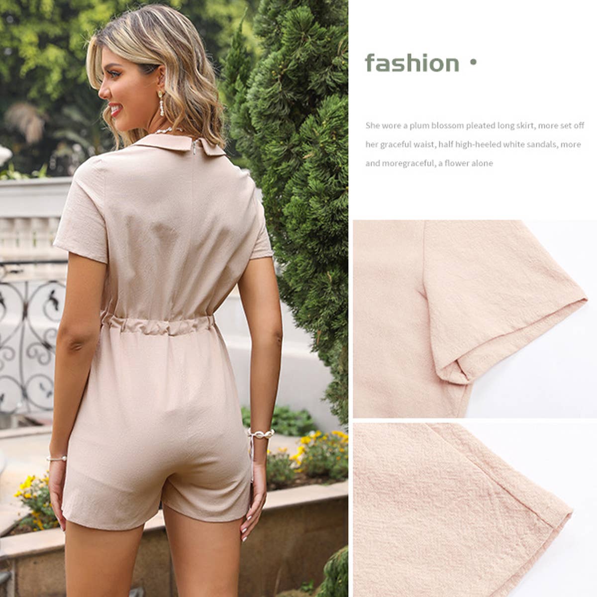 Lapel lace-up romper