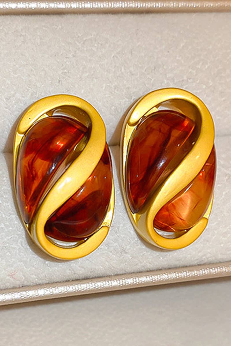 FASHION RESIN OVAL GEOMETRY SILVER NEEDLE EARRINGS_CWAJE0427