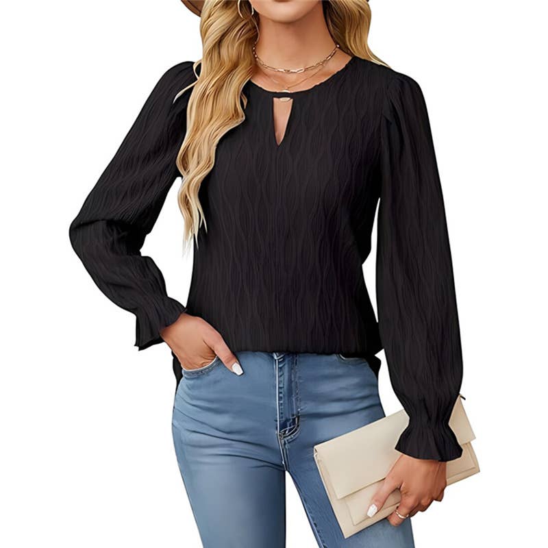 JACQUARD CREW-NECK TOP WITH FLARED SLEEVES