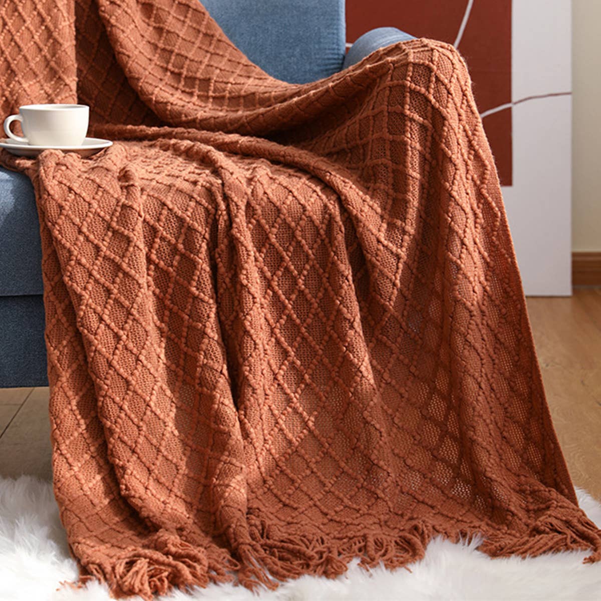 KNITTED SOLID COLOR SOFA BLANKET SHAWL BLANKET