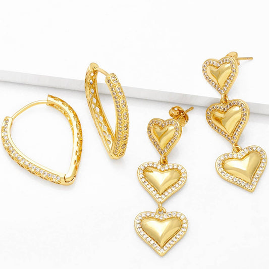 GOLD PLATED HEART SHAPED PENDANT EARRINGS