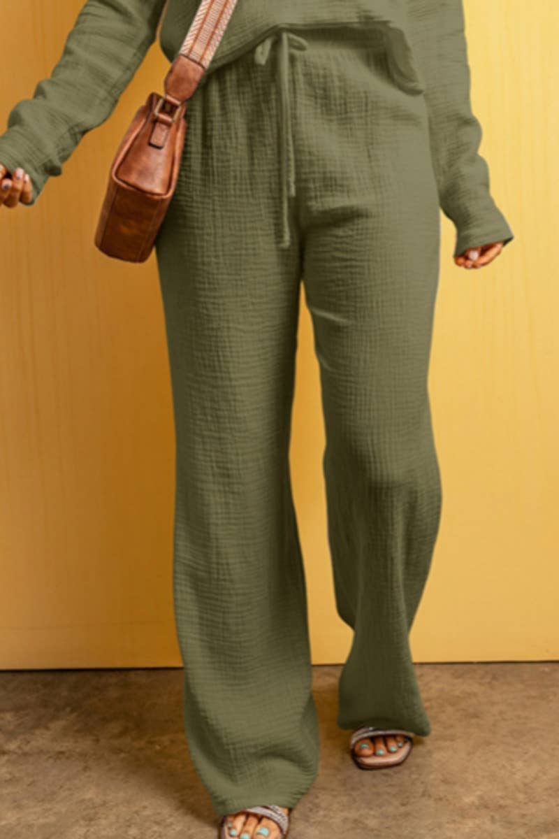 CWBMP0207_SPRING AUTUMN LACE-UP SOLID COLOR CASUAL PANTS