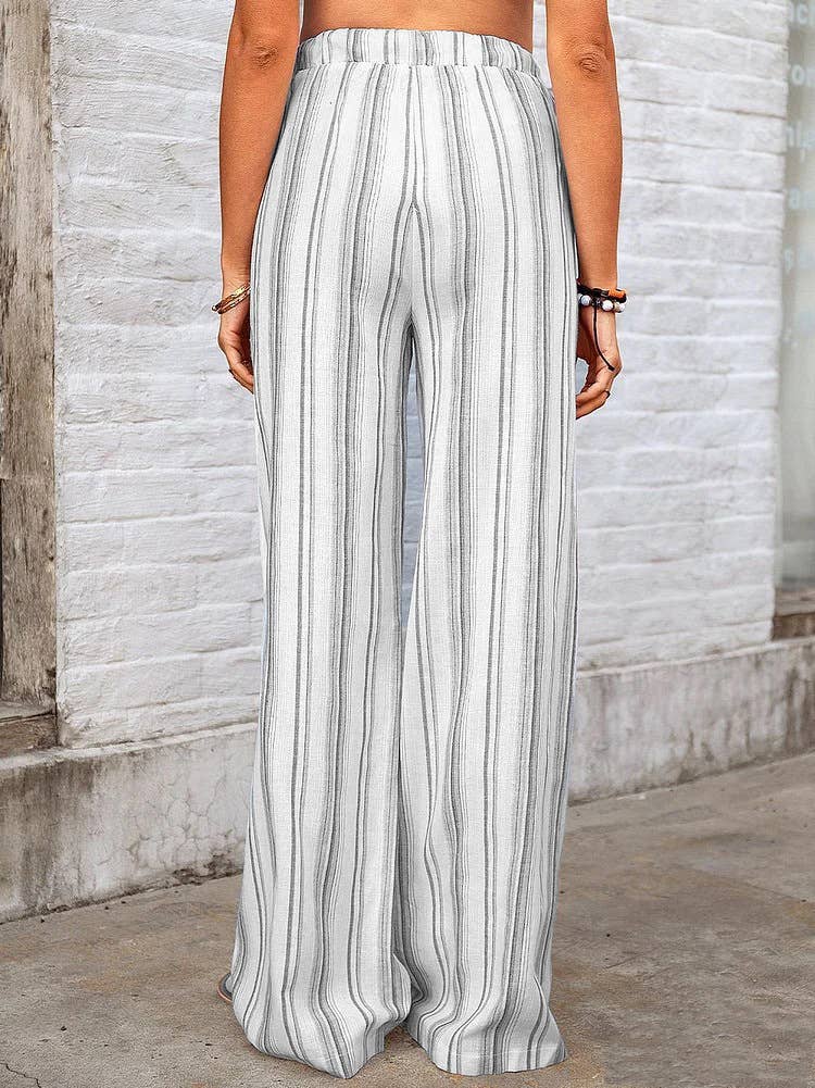 Loose striped printed straight-leg trousers