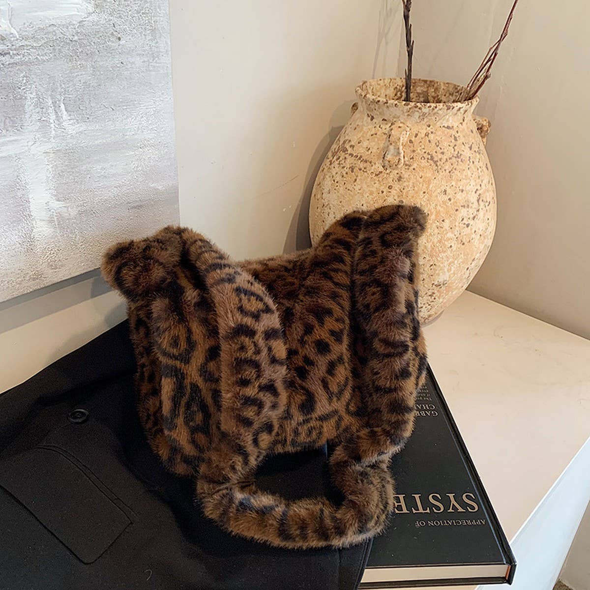 Leopard Faux Fur Tote Bag Women Shoulder Bag_CUAB00550
