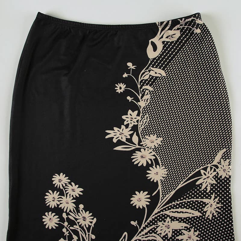 VINTAGE DAISY PRINT LOW-RISE DROP A-LINE SKIRT