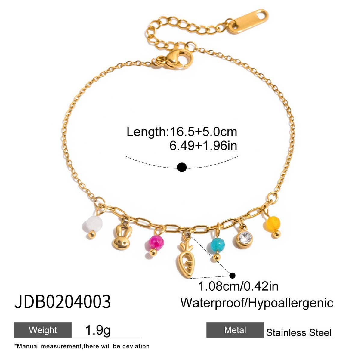 Sweet 18K Gold Puppy Paw & Bear Charm Bracelet