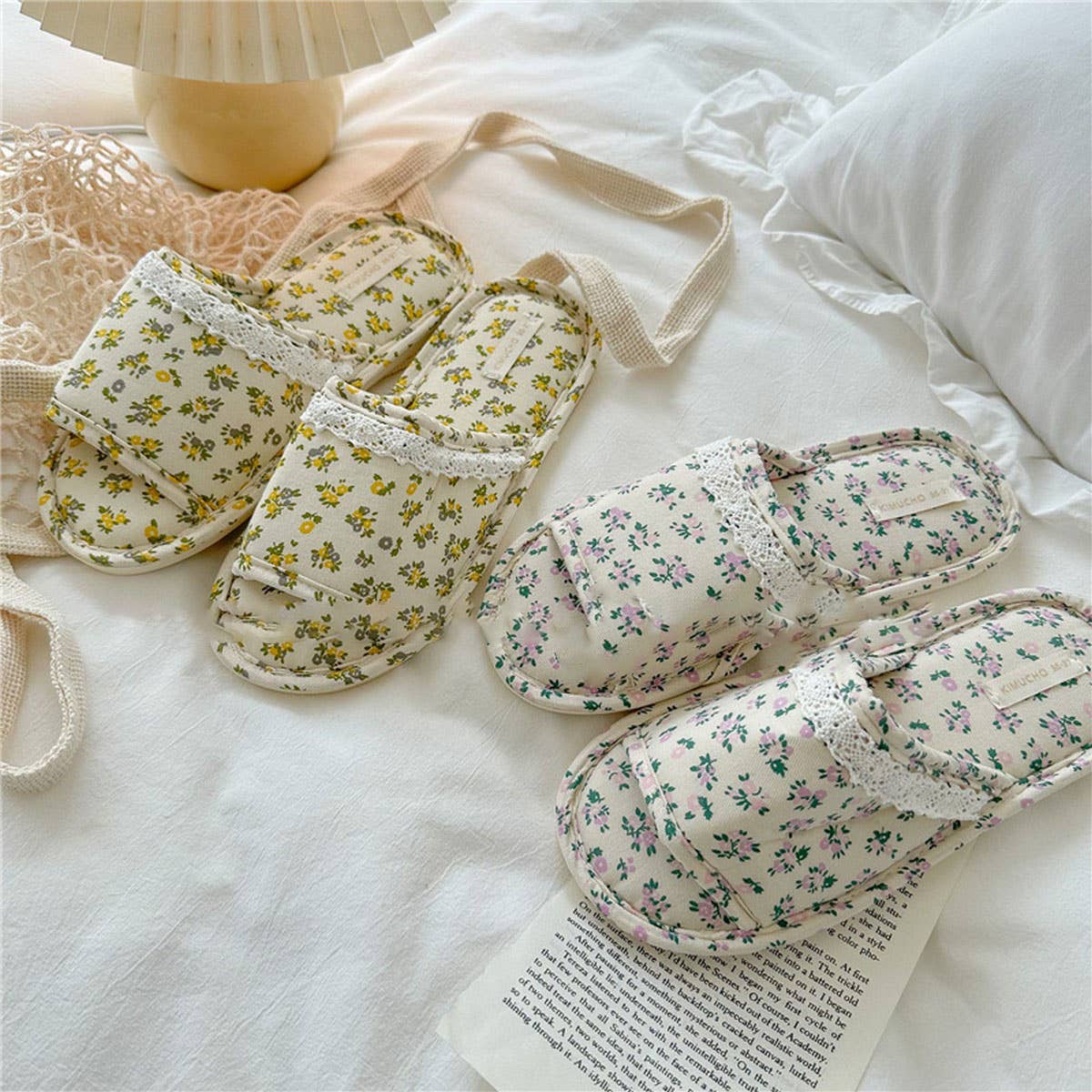 WOMEN'S SMALL FLORAL LACE THICK-SOLED SLIPPERS