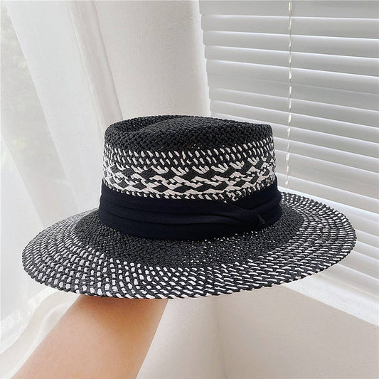 Summer vacation travel sunshade flat top straw hat_CWAH3404