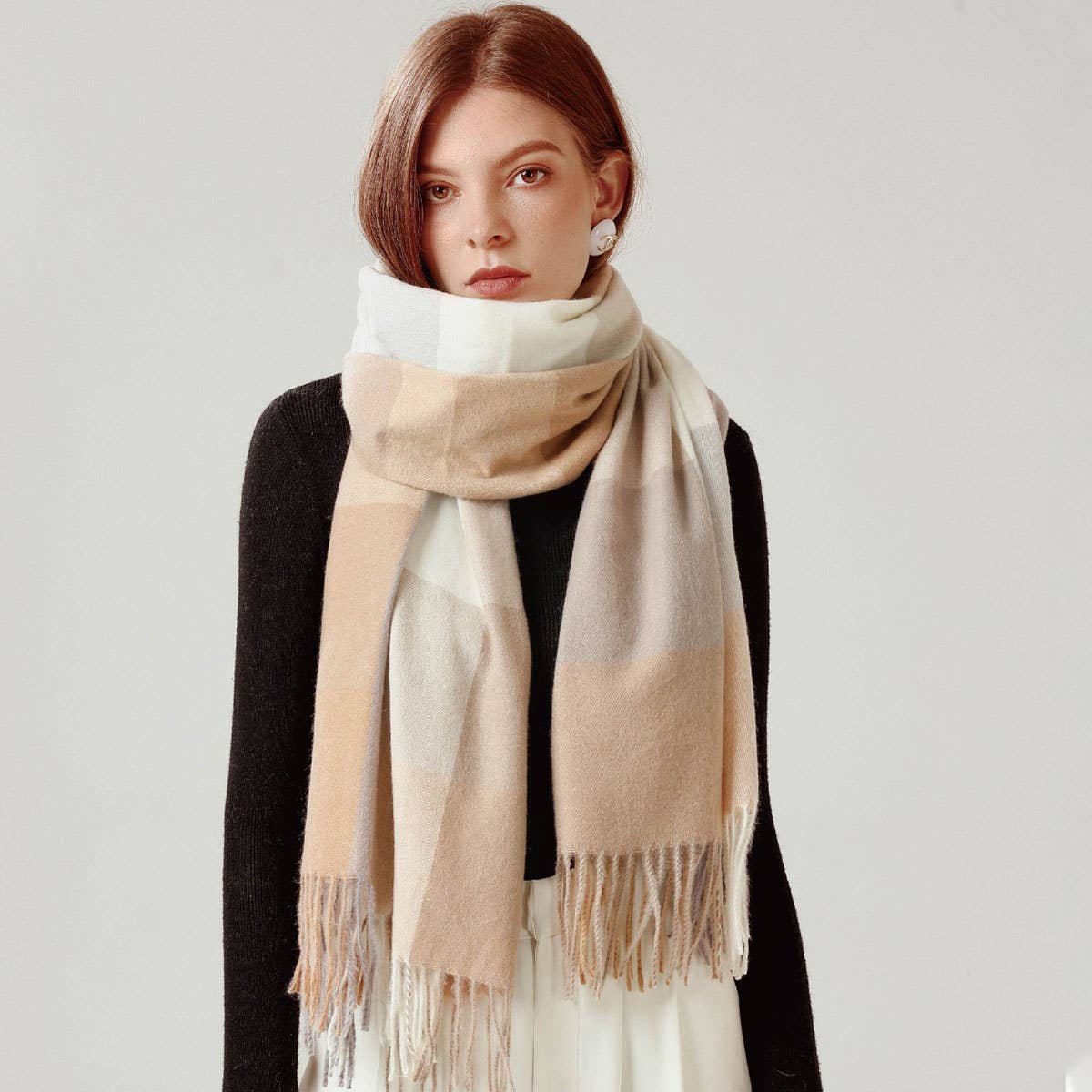 Elegant Plaid Shawl - Winter Scarf for Women