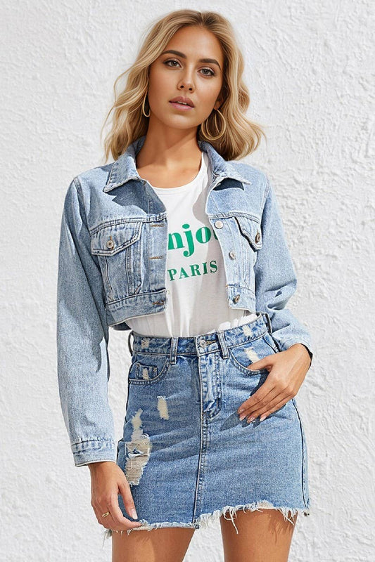CWJJ0137_LAPEL CROPPED DENIM JACKET