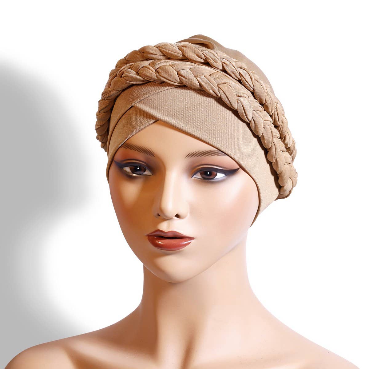 TWO MILK SILK SOLID COLOR BRAIDED HEADSCARF HAT