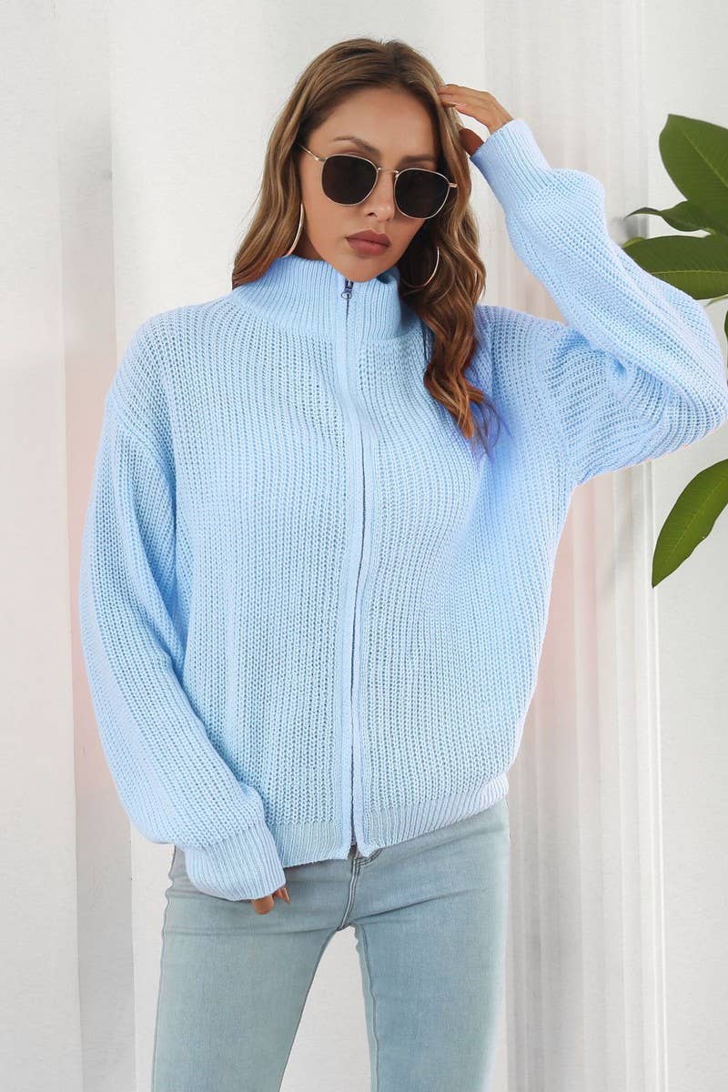 CWOCAL1168_TURTLENECK LOOSE ZIPPER KNIT CARDIGAN