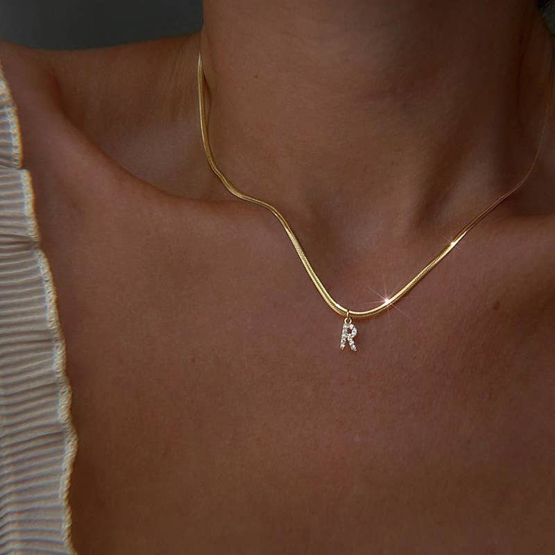 Titanium steel snake bone lock zircon pendant