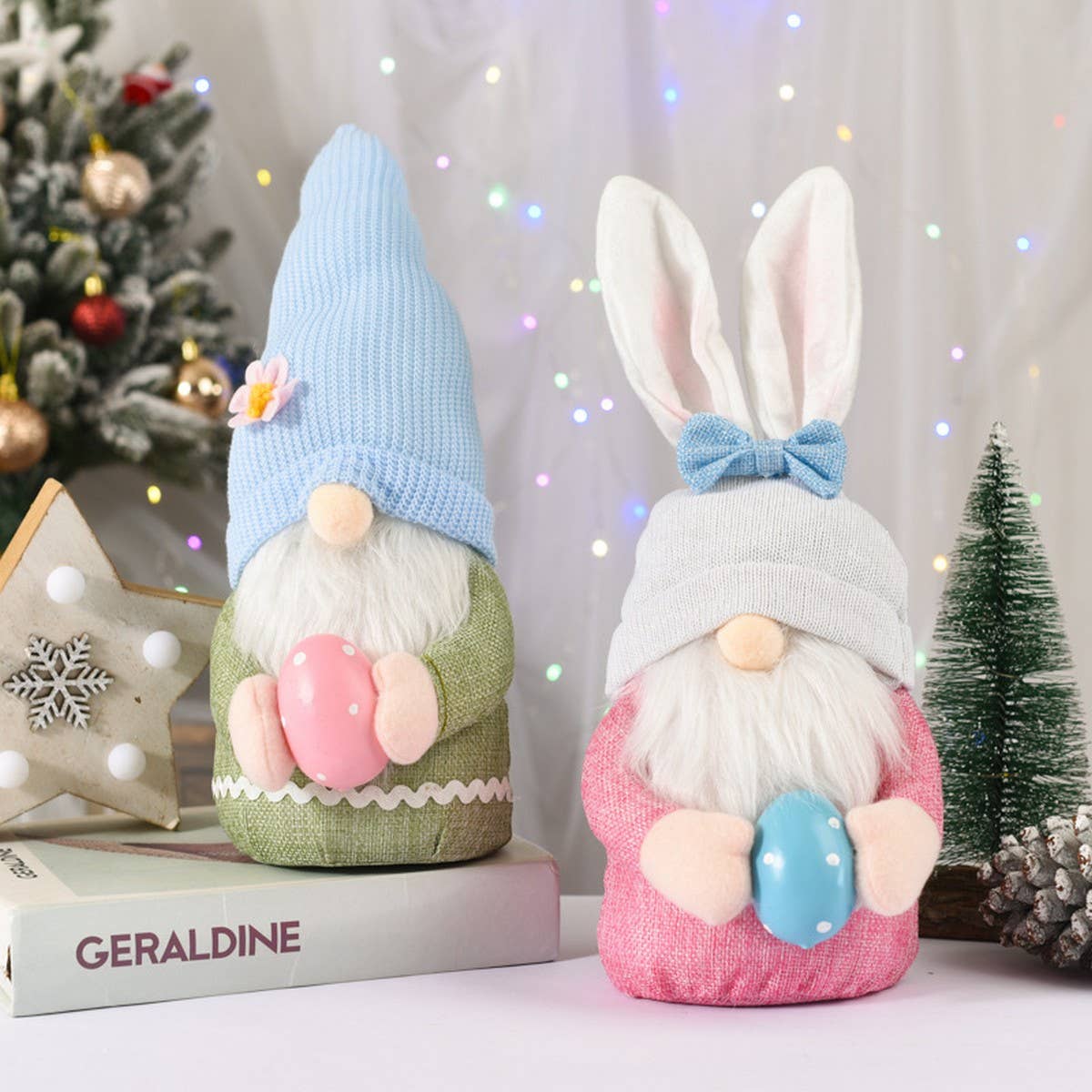 EASTER BUNNY DWARF FACELESS OLD MAN DOLL ORNAMENTS