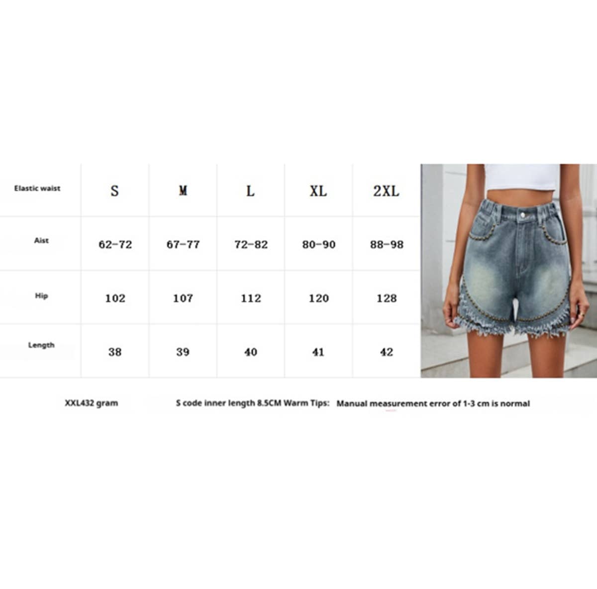 Casual Raw Hem Studded Denim Shorts for Summer_CWJS0311