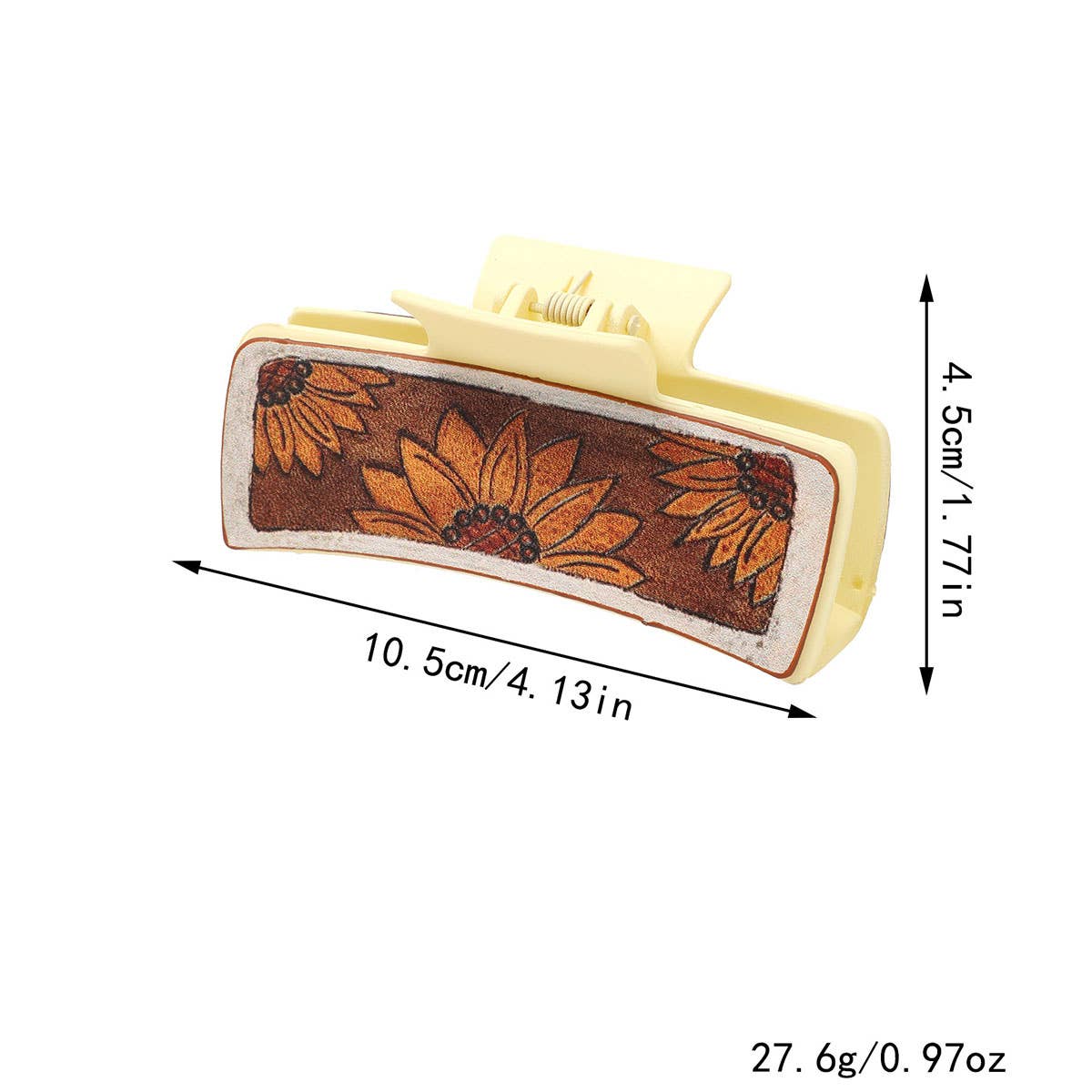 Western Cactus Sunflower Hair Claw - Leather Clip