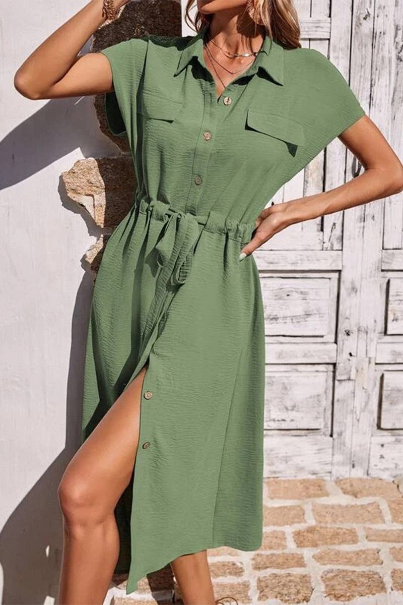 CWDMD5777_CASUAL FASHION DRAWSTRING WAIST DRESS