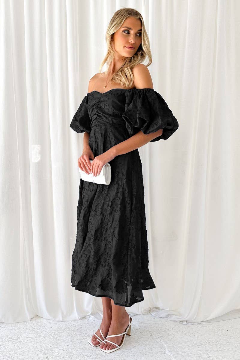 OFF THE SHOULDER SHORT SLEEVE FLORAL DRESS_CWDSD2975