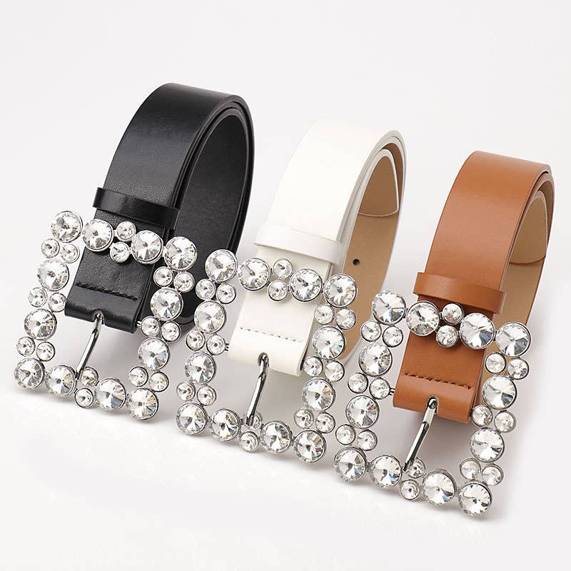 Square buttons and rhinestones fashionable belt