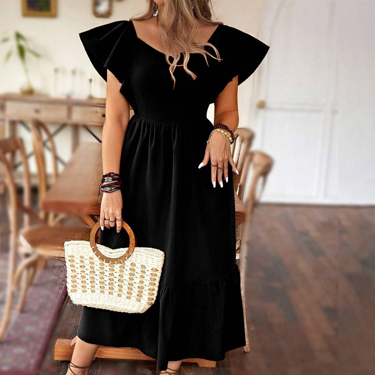 PLUS BLACK TRIM SHORT SLEEVED SLIM BACKLESS DRESS_CWDSD3308