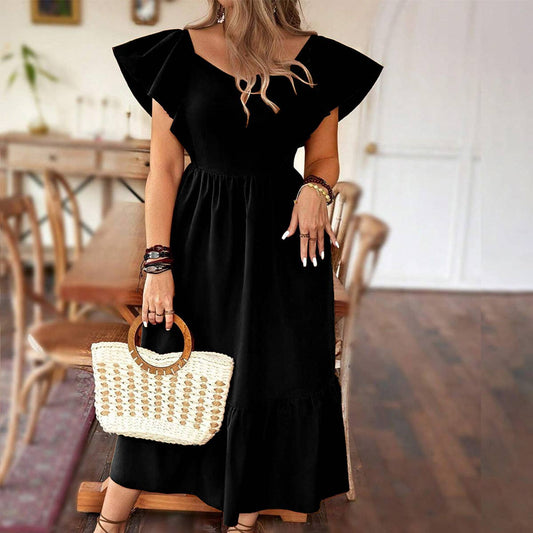 PLUS BLACK TRIM SHORT SLEEVED SLIM BACKLESS DRESS_CWDSD3308