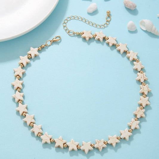 NEW FASHION BEIGE STAR BEADED NECKLACE