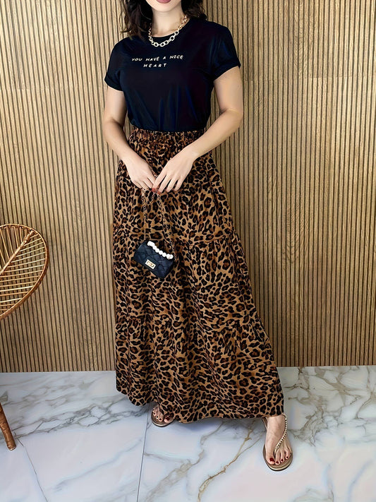 LEOPARD PRINT CASUAL LOOSE FASHION LONG SKIRT