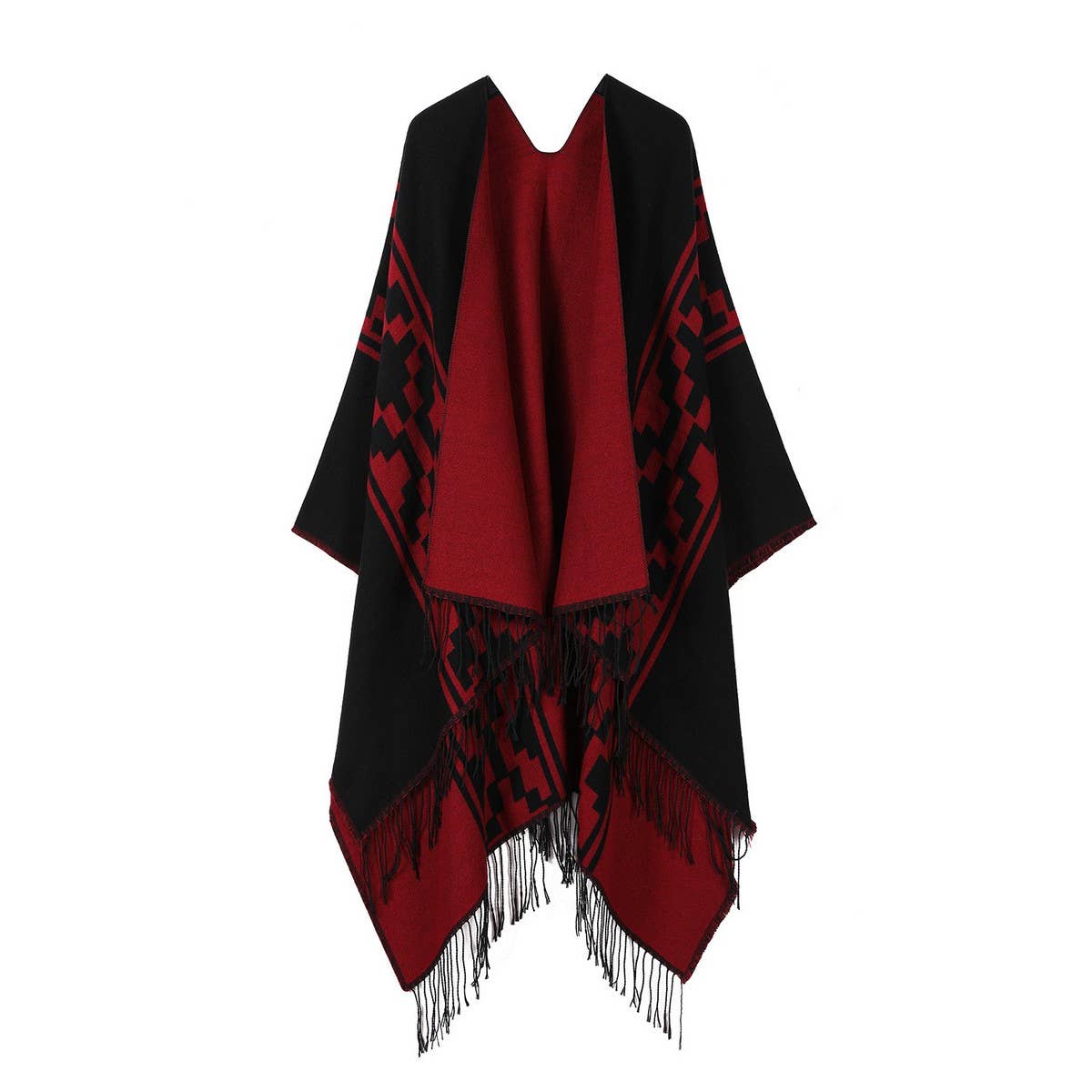WARM OUTER WEAR THICKENED TASSEL SLIT CAPE