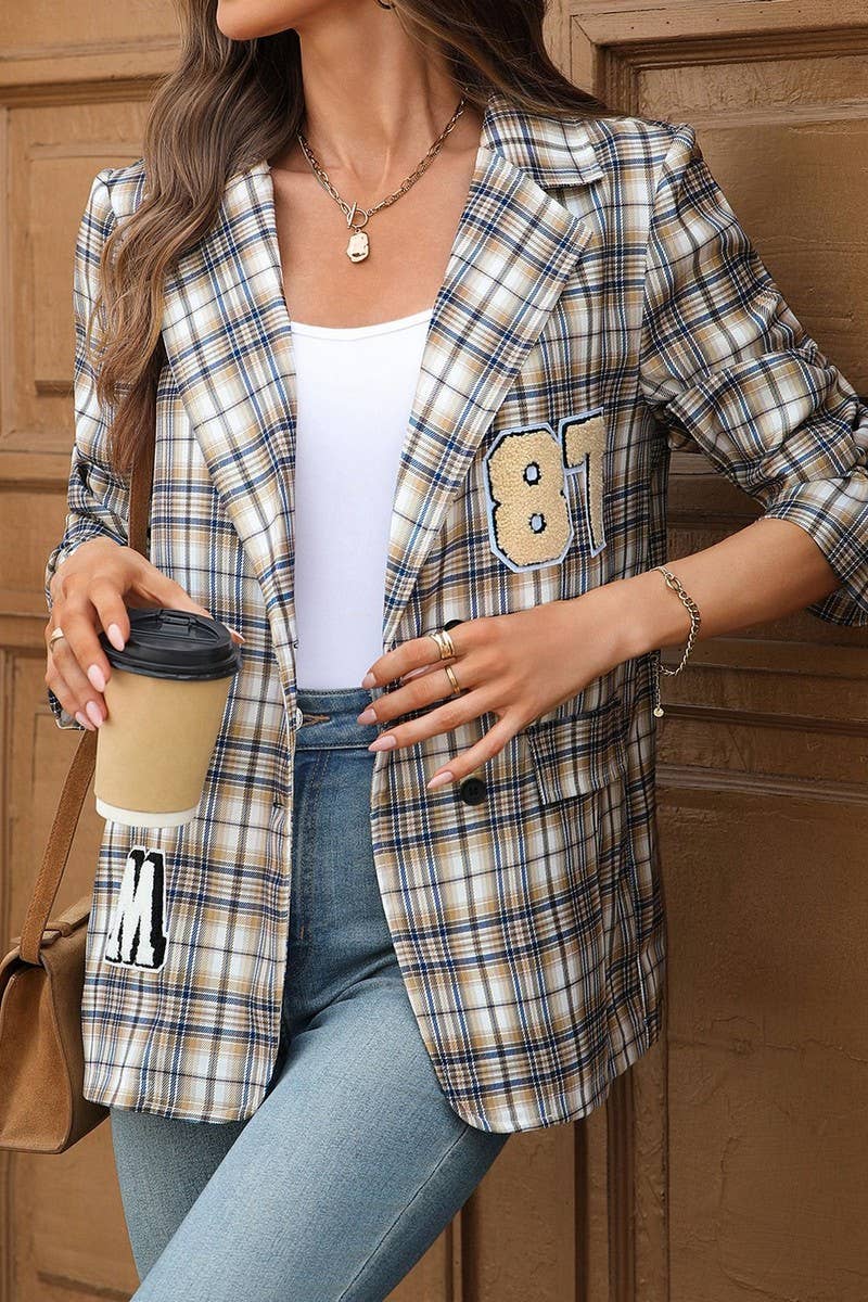 CWOCO00169_COLLARED CASUAL PLAID BLAZER JACKET