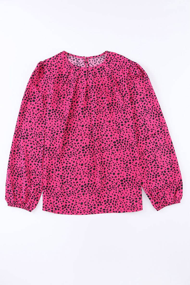 HOLLOW FOLD PULLOVER LEOPARD PRINT CHIFFON SHIRT